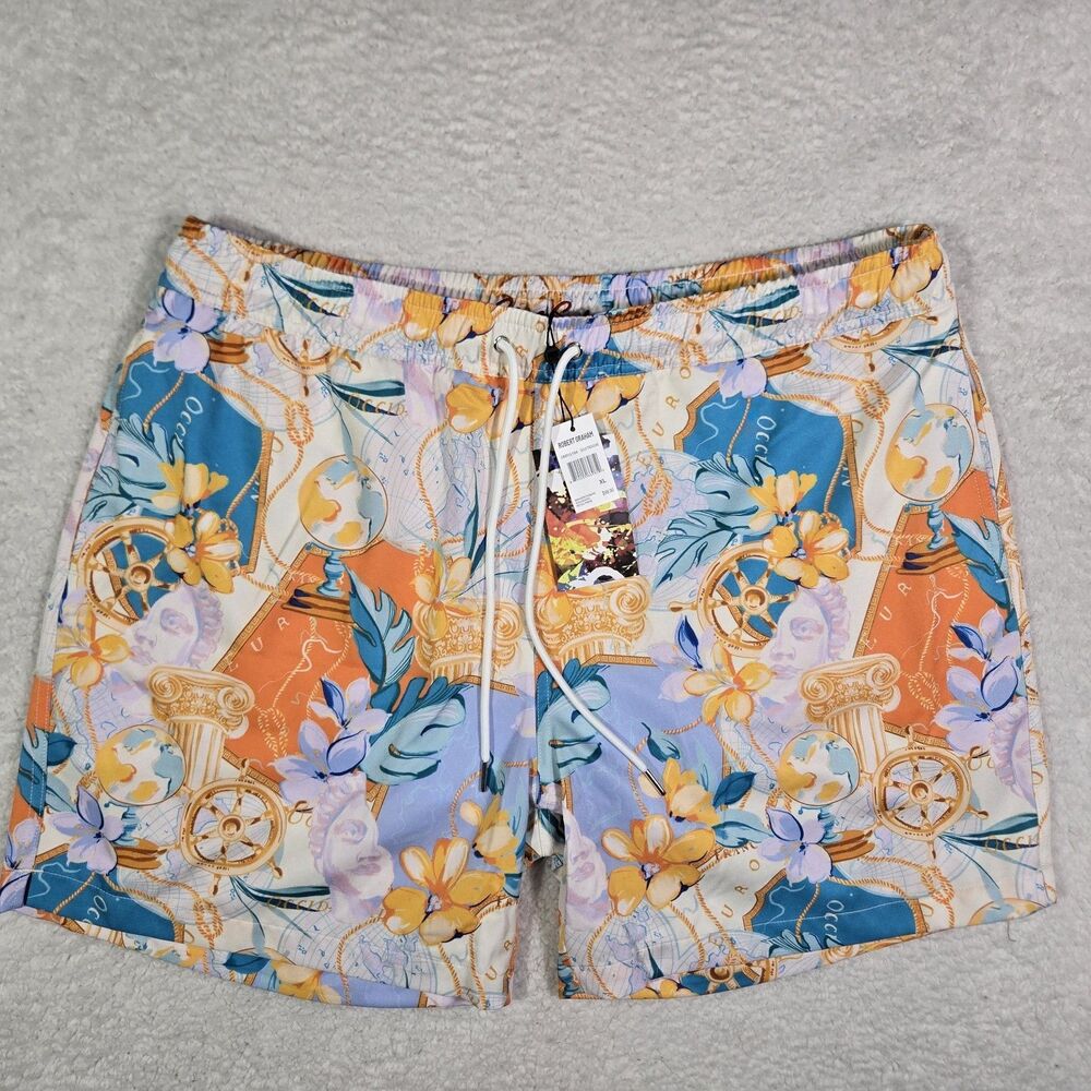 Robert Graham Swim Trunks Mens XL Gold Treasure 5" Inseam Lined Shorts